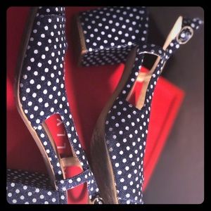 Kelly and Katie navy and white polka dot in box